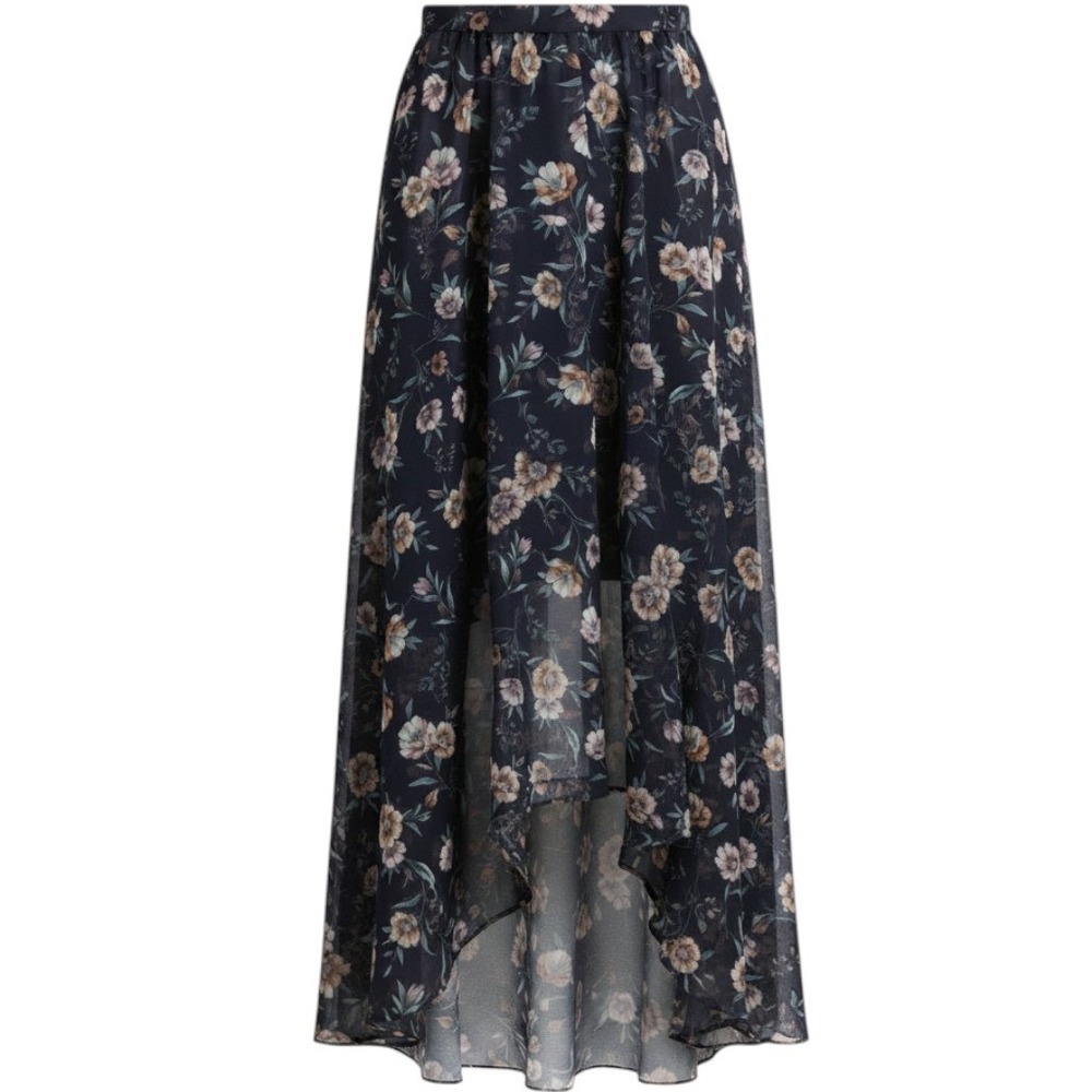 By & By Navy Floral High-Low Maxi Skirt with Shorts Lining XL Chiffon Boho